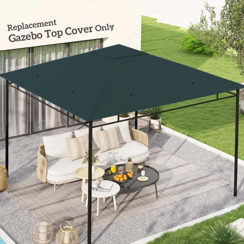Outsunny 3 x 3 m Gazebo Canopy Replacement Cover, Garden Gazebo Roof Replacement with Drain Holes, TOP COVER ONLY, Grey