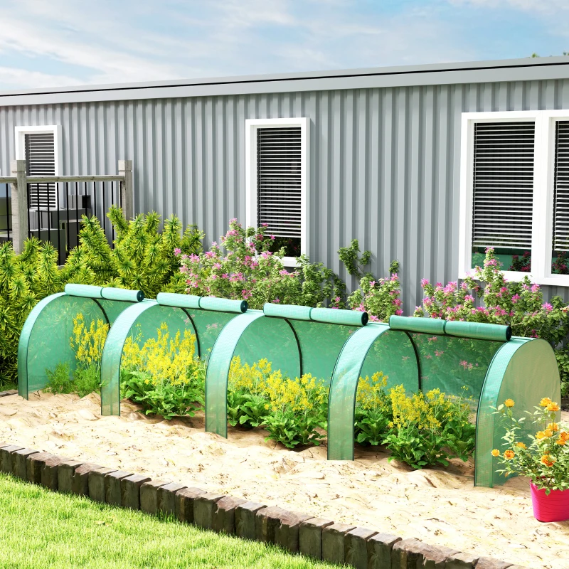 Outsunny Mini serre de jardin serre à tomates 4 x 1 x 0,80 m acier PE anti-UV 4 portes avec zip enroulables vert