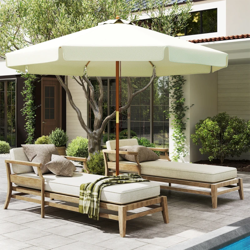Outsunny 3.3(m) Patio Umbrella, Garden Parasol, Outdoor Sun Shade Canopy with 8 Bamboo Ribs, Ruffles and Wood Pole, Beige
