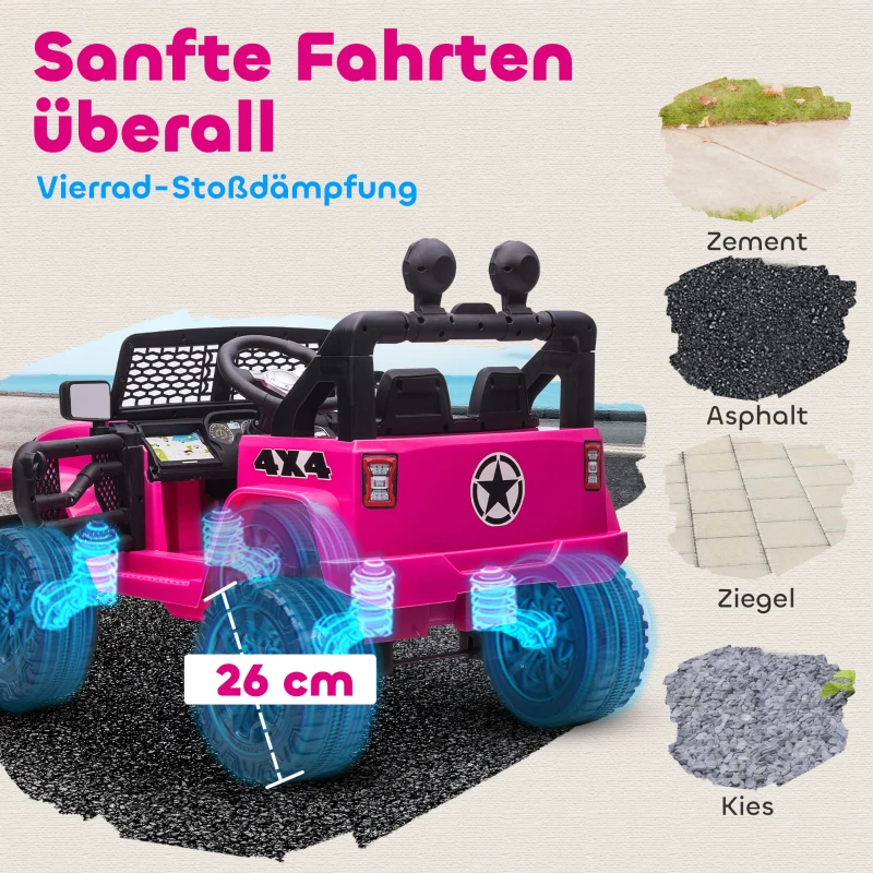 HOMCOM Kinder Elektroauto 12V Elektro Kinderauto mit Fernbedienung 2 Motor LED Hupe für Kinder von 3-6 Jahren 100x65x72 cm Rosa