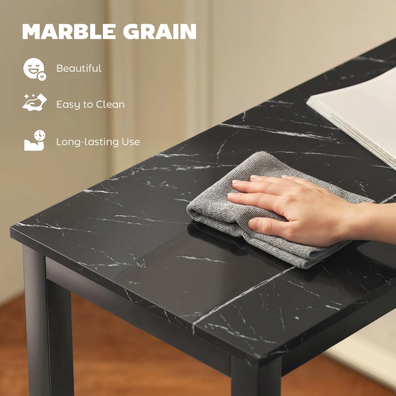 HOMCOM Rectangular Bar Table, Marble Effect Pub Coffee Table for Small Space, Breakfast Dining, Black Marble Effect