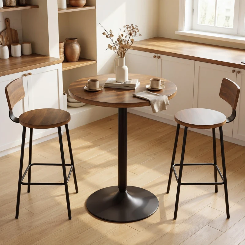 HOMCOM Table de bar ronde 60 cm, table haute cuisine mange-debout avec patins antidérapants, pour cuisine, salon, noyer