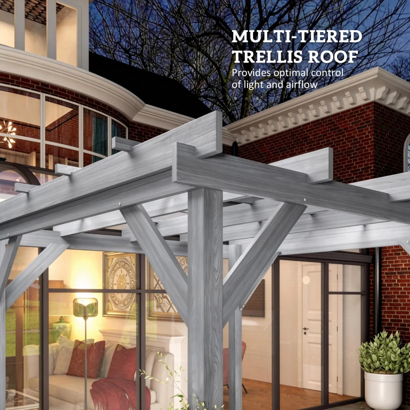 Outsunny 3 x 3 m Wooden Pergola Kit, Decorative Garden Gazebo Shelter with Stable Structure for Climbing Vines, Grey