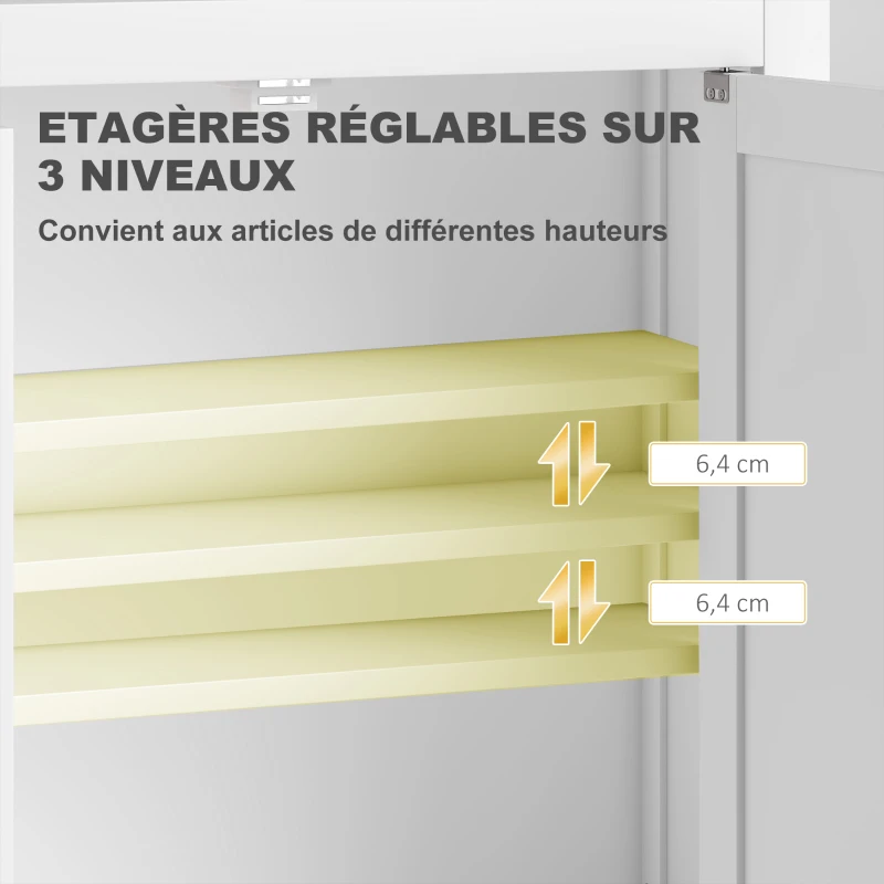 HOMCOM Armoire murale de salle de bain 3 niveaux, meuble de rangement suspendu  2 portes étagère réglable 61 x 20 x 84 cm blanc