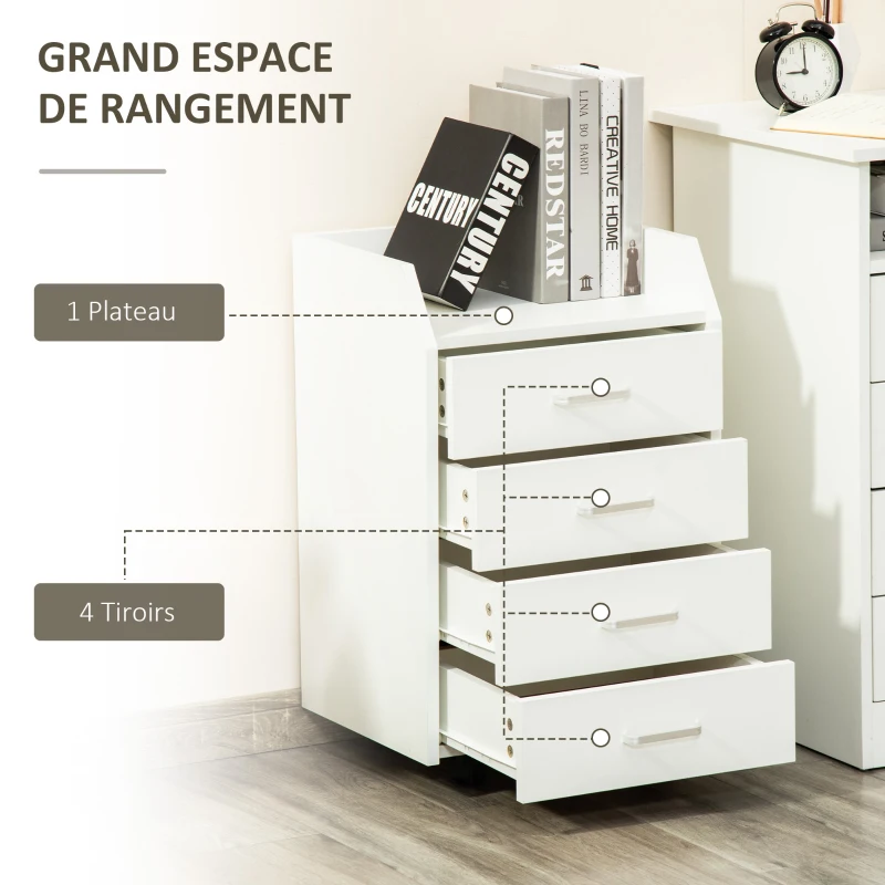 Vinsetto Office storage pedestal on wheels 4 sliding drawers MDF and particleboard dim. 40L x 36l x 65H cm white