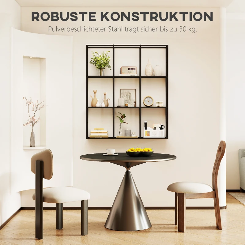HOMCOM Industrielles Wandregal mit 9 Fächern, Metallregal für Sammlerstücke, Ideal für Wohnkultur, Schwarz