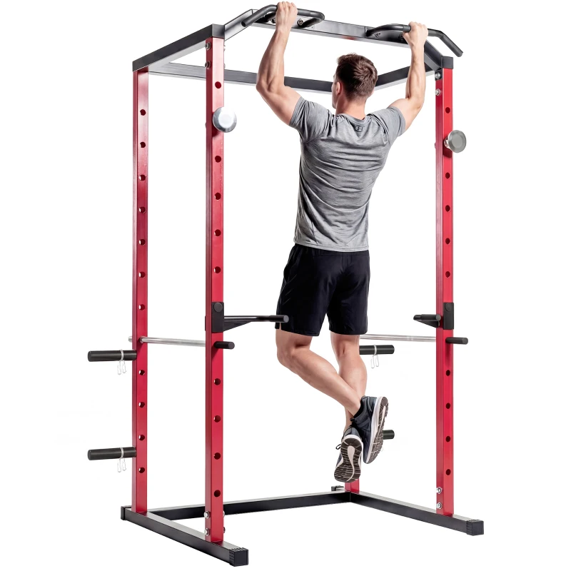 SPORTNOW Jaula de Potencia Rack de Sentadillas con Barra Dominadas Estación de Fondos Ajustable para Casa Gimnasio Carga 460 kg