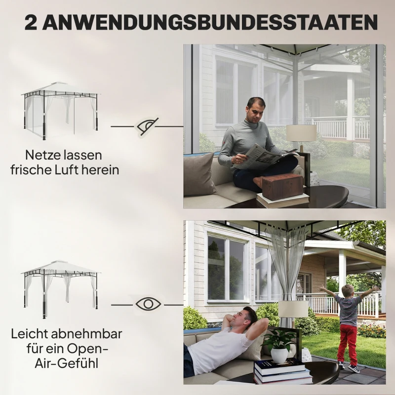 Outsunny Pavillon, 3x3,6 m wasserabweisend Stabil Gartenpavillon mit Moskitonetz, Doppeldach, für Garten, Terrasse, Schwarz
