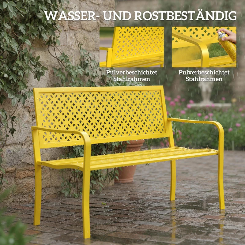Outsunny Gartenbank 2-Sitzer Metall wetterfest Outdoor Sitzbank mit rostbeständiger Rückenlehne, Geometrisch bis 240 kg