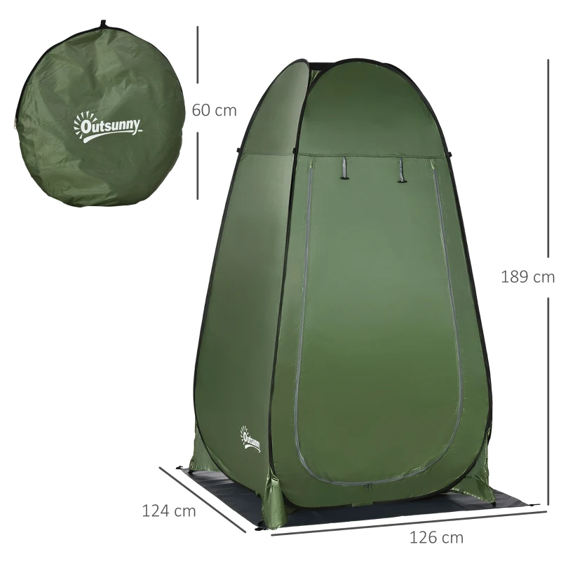 Outsunny Pop-up foldable camping shower tent with carry bag polyester dim. 126L x 124l x 198H cm - green