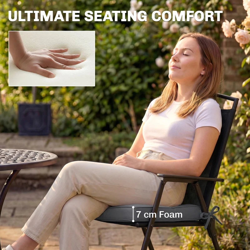 Outsunny Outdoor Chair Seat Cushions Set of 2, Garden Chair Cushions with 7cm Thick Foam & Ties, Dark Grey