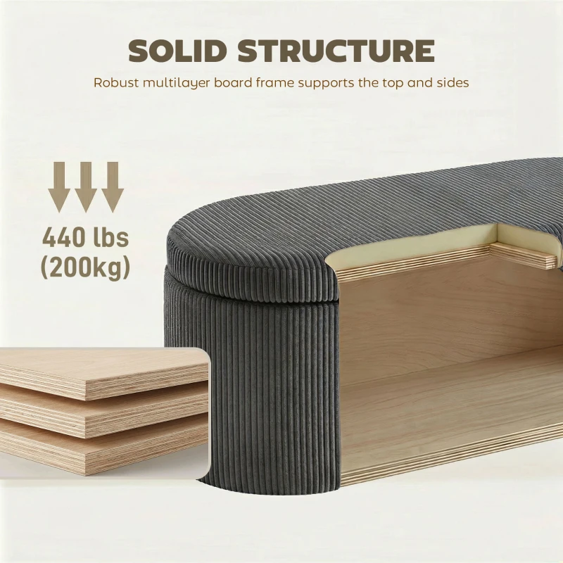 HOMCOM Storage Ottoman, Corduroy Upholstered Ottoman Storage Box with Padded Seat, 105 x 51 x 49 cm, Dark Grey