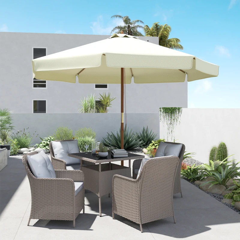 Outsunny 3.3(m) Patio Umbrella, Garden Parasol, Outdoor Sun Shade Canopy with 8 Bamboo Ribs, Ruffles and Wood Pole, Beige