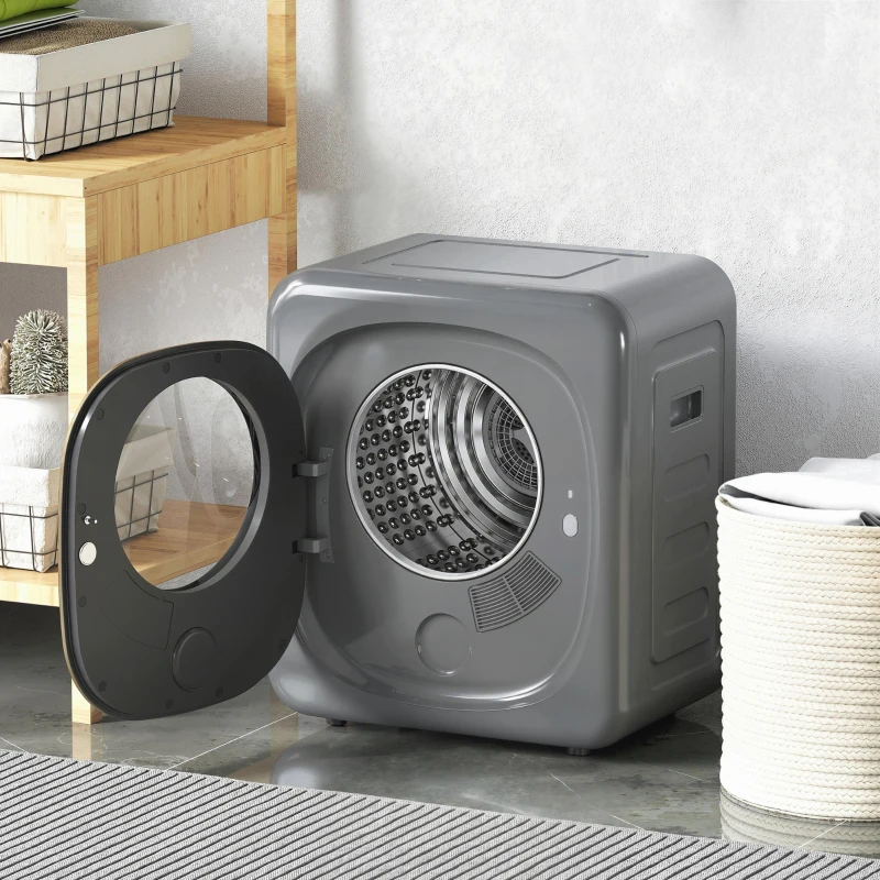 HOMCOM 4kg Vented Tumble Dryer with 5 Drying Mode, 800W Compact Freestanding Front Tumble Dryer Grey