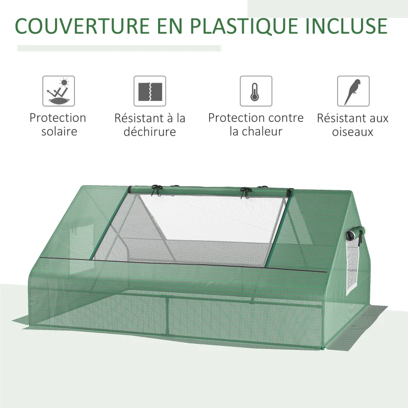 Outsunny Mini serre de jardin mini serre tunnel 180x140x80cm toit pointu acier PE haute densité 140 g/m² 2 grandes fenêtres vert foncé