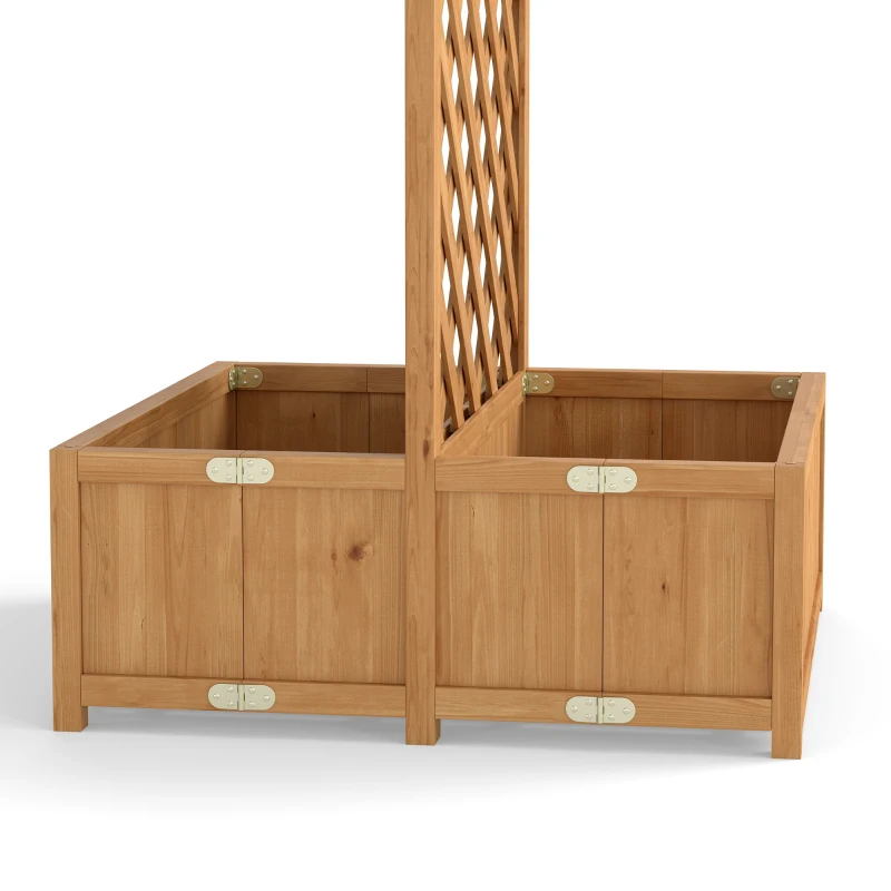 Outsunny Floreira com Treliça de Madeira com 2 Caixas Dobráveis Base de Ripas Vaso Elevado 73x70x170 cm Madeira