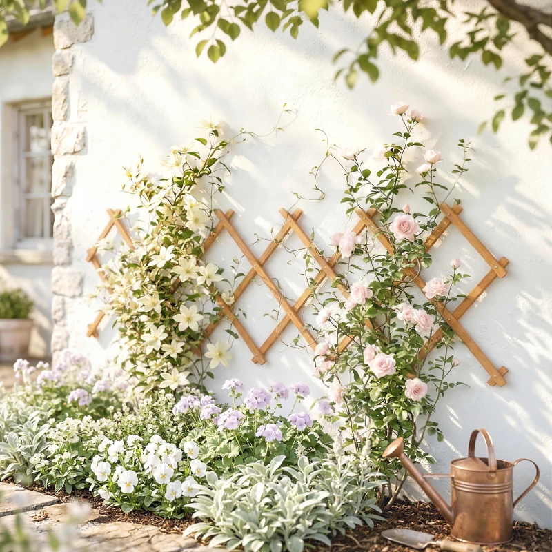 Outsunny Grilaj de grădină din lemn extensibil Suport pentru plante cățărătoare Trandafiri și viță-de-vie 180x60 cm Maro deschis