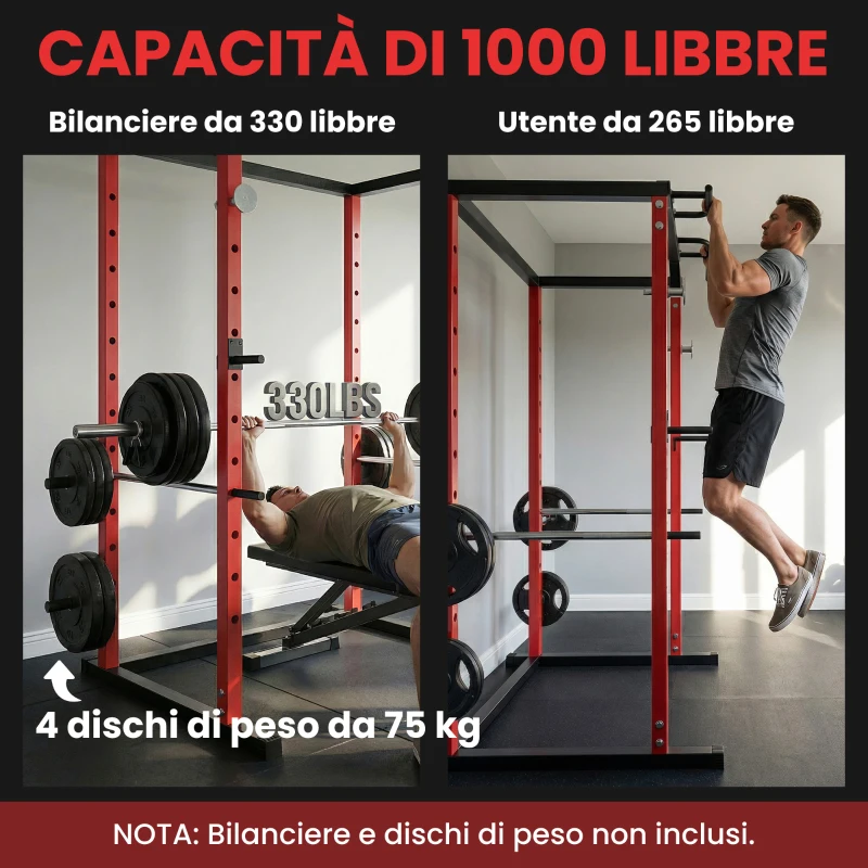 SPORTNOW Power Cage, Rack Regolabile con Capacità di 460KG