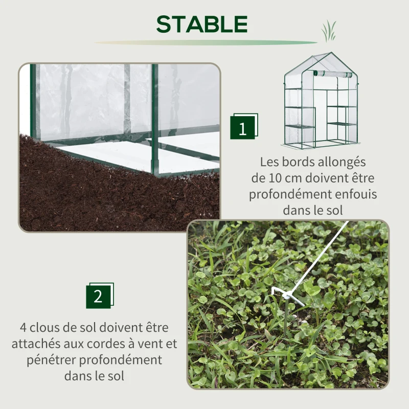 Outsunny Garden greenhouse 4 shelves steel PVC high-density 140 g/m² UV-resistant 142 x 73 x 195 cm transparent green