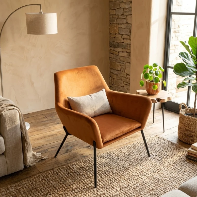 E-STYLO Poltrona moderna in velluto, ideale per arredare con eleganza soggiorni, salotti e zone living