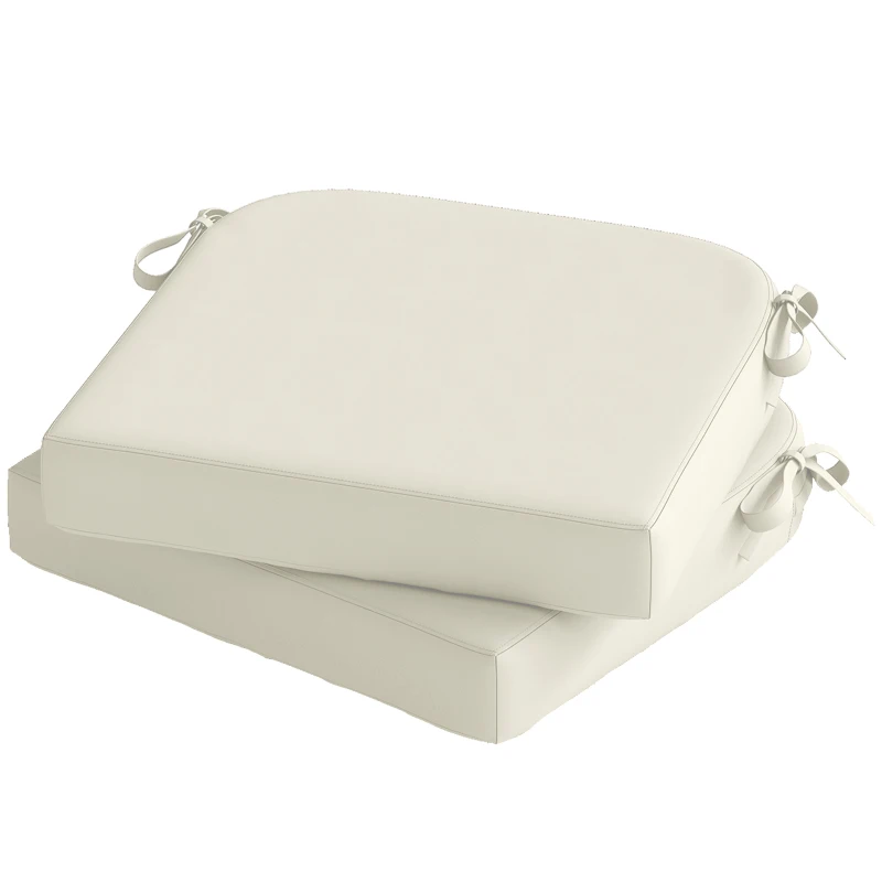 Outsunny Outdoor Chair Seat Cushions Set of 2, Garden Chair Cushions with 7cm Thick Foam & Ties, Cream White