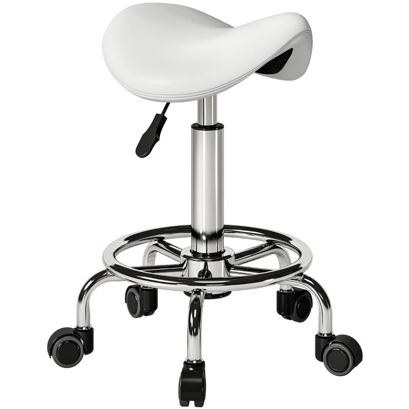 HOMCOM Salon Saddle Stool, Rolling Saddle Chair for Massage, Spa, Clinic, Beauty, Hairdressing and Tattoo, White