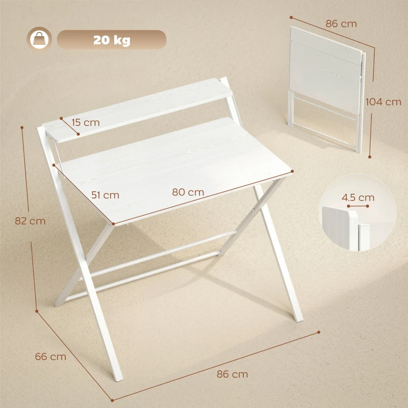 HOMCOM Compact Folding Desk for Small Spaces with Storage Shelf for Home Office, White