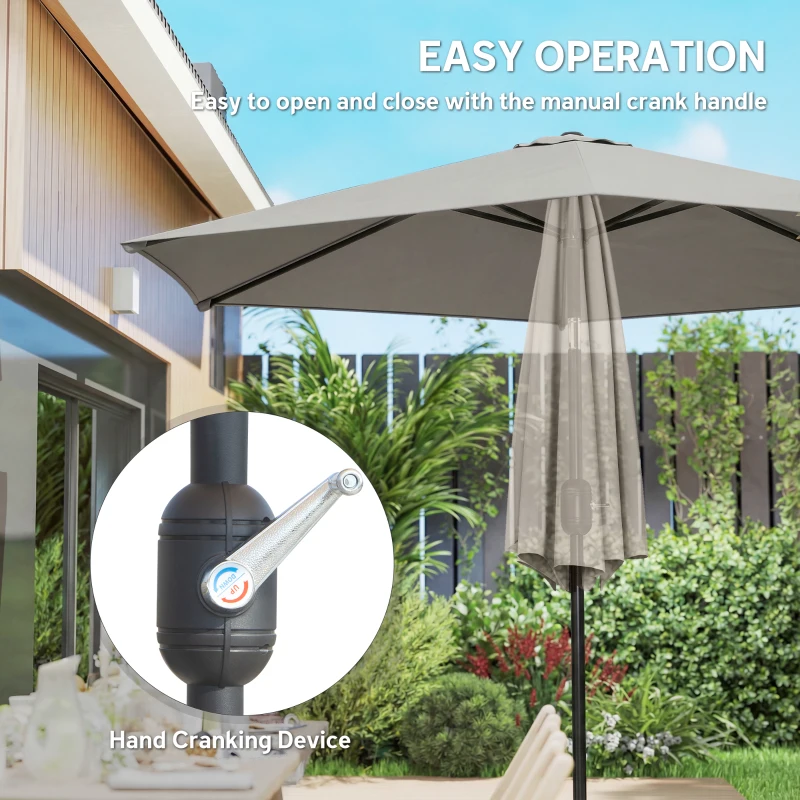Outsunny 2.6 m Garden Parasol Umbrella with Aluminium Pole, Outdoor Patio Umbrella with Tilt and Crank, Vent, Light Grey