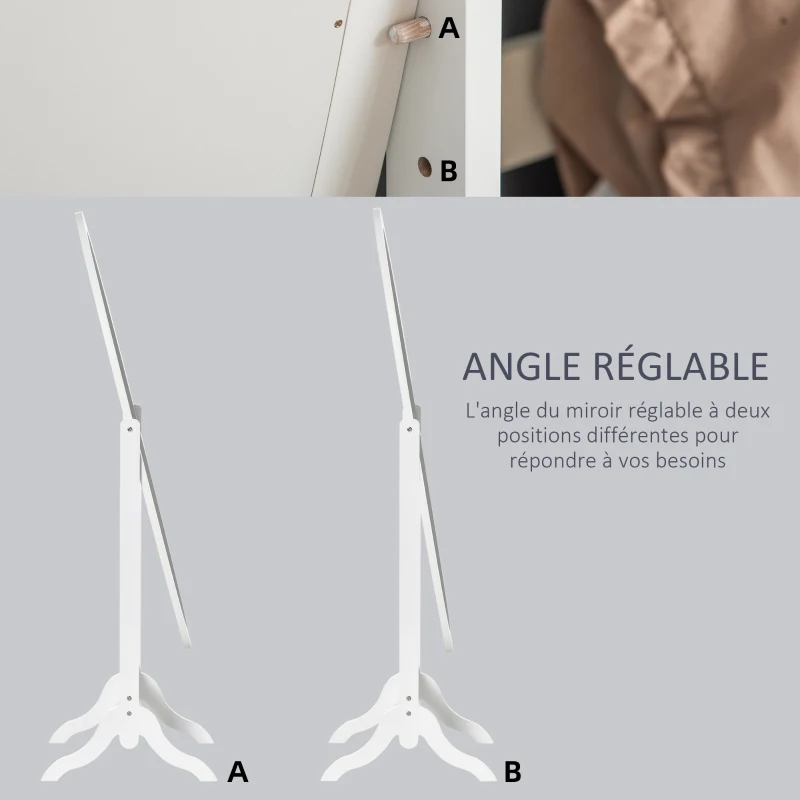 HOMCOM Oval Floor Mirror Shabby Chic Adjustable Tilt dim. 48W x 46D x 147H cm MDF White