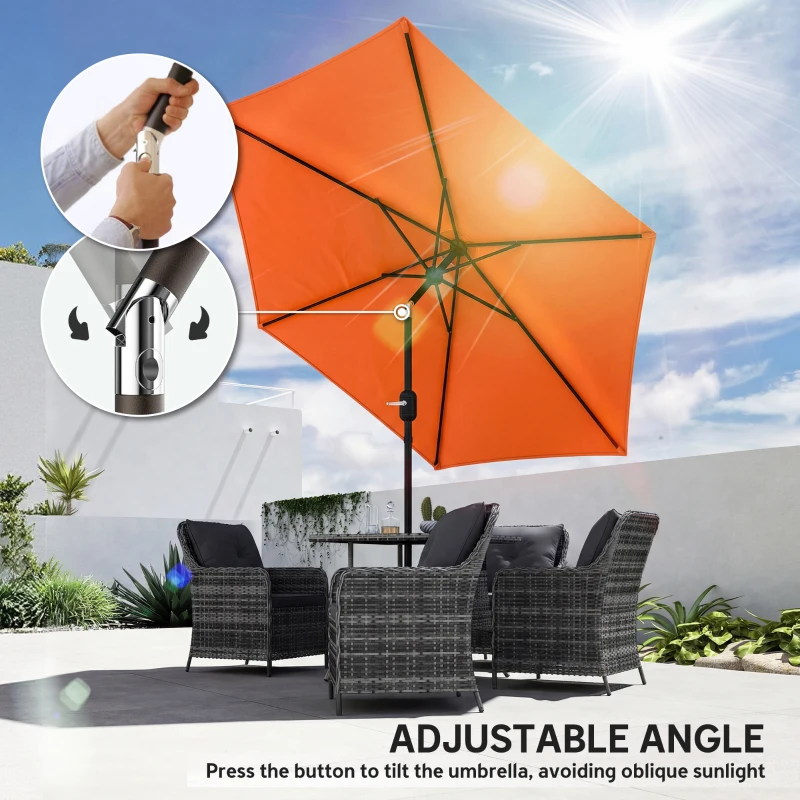 Outsunny 2.6 m Garden Parasol Umbrella with Aluminium Pole, Outdoor Patio Umbrella with Tilt and Crank, Vent, Orange
