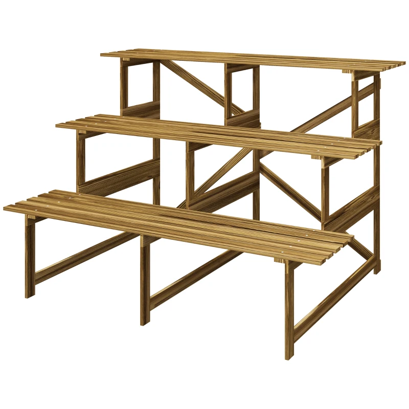 Outsunny Plantenetagere bloementrap plantenrek bloemenbank standaard 3 trappen vurenhout
