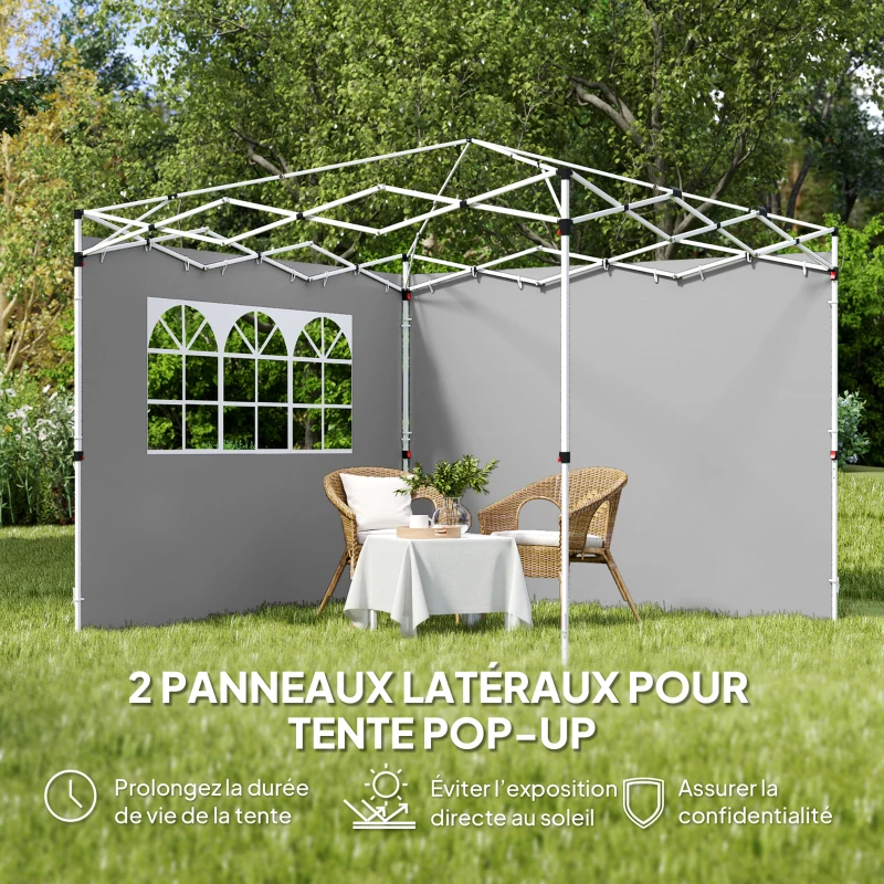 Outsunny Parois latérales pour tonnelle 3 x 3 m panneaux pour pavillon avec fenêtre lot de 2 tissu Oxford gris clair