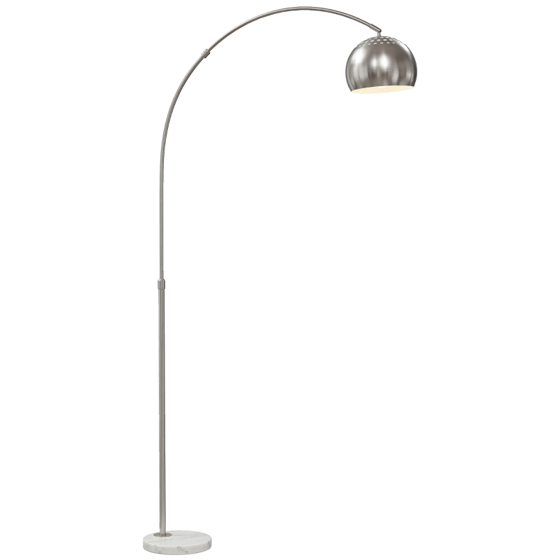 HOMCOM Arc Floor Lamp for Living Room, Modern Adjustable Standing Lamp with Faux Black Marble Base Silver Tone