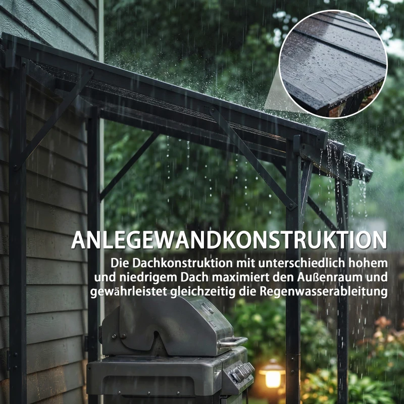 Outsunny Grillpavillon 2,44 x 1,48 m Gartenpavillon mit Pultdach, Gartenlauben mit UV-Schutz 50+ Dunkelgrau