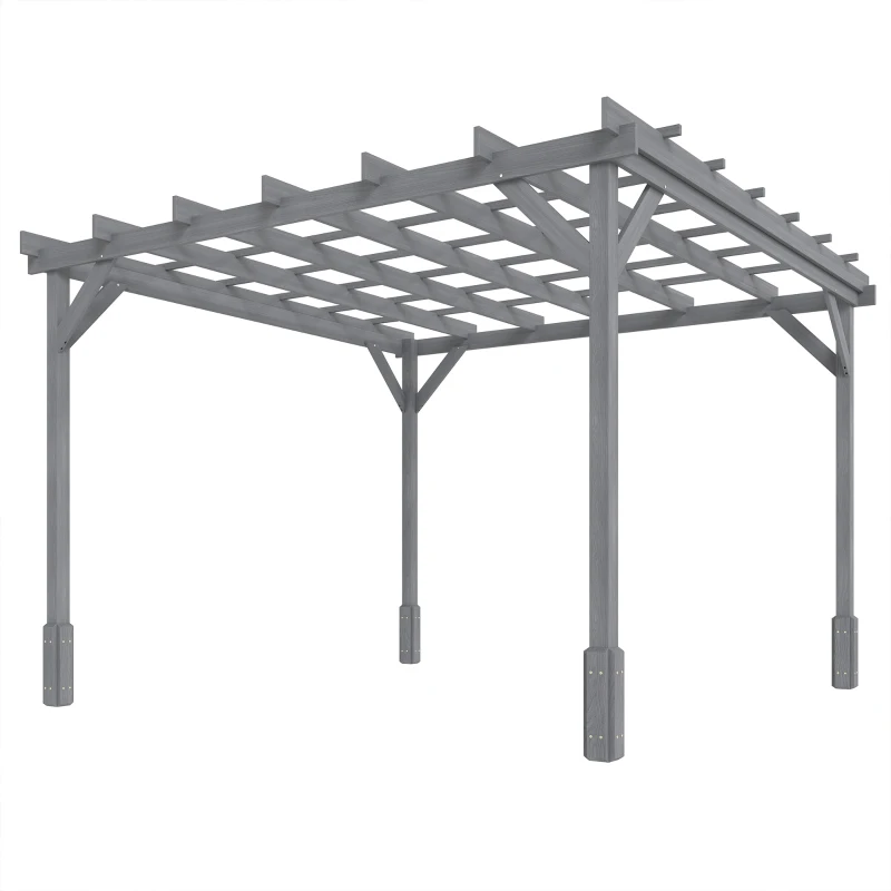 Outsunny 3 x 3 m Wooden Pergola Kit, Decorative Garden Gazebo Shelter with Stable Structure for Climbing Vines, Grey