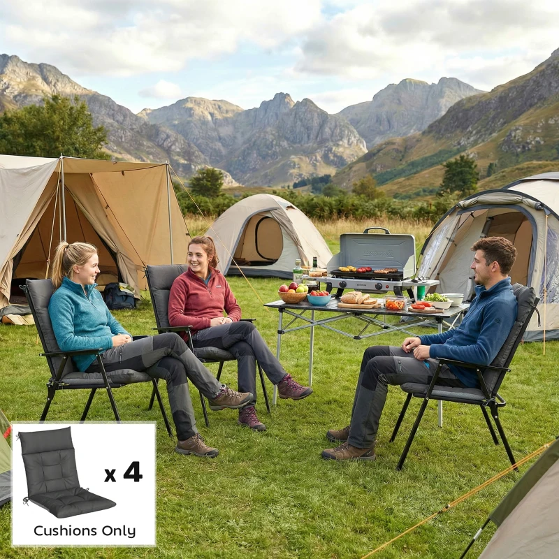 Outsunny Patio Chair Cushions Set of 4, Waterproof Non-Slip Lounge Chair Cushions, 112x53cm, Dark Grey