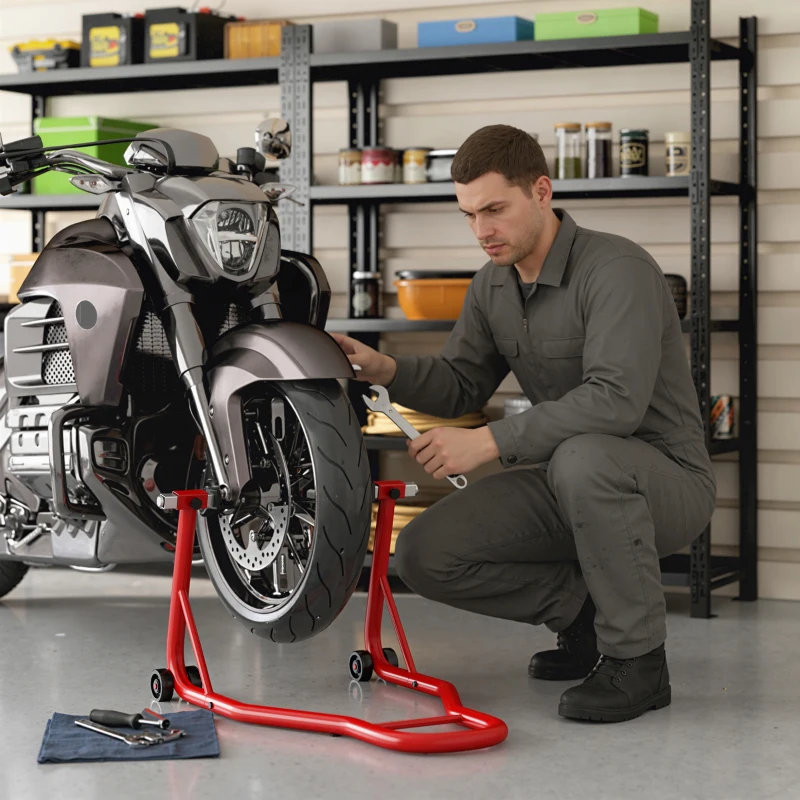 HOMCOM Béquille Moto Arrière 150 kg avec Fourches U & L Réglables, Lève-Moto en Acier pour Entretien & Réparation - Rouge