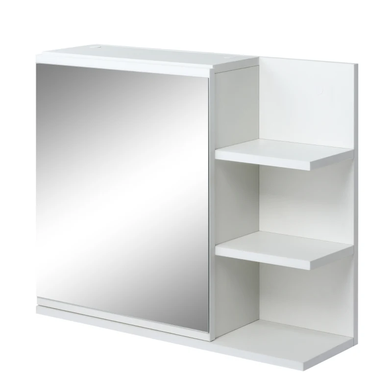 kleankin Bathroom Mirror Cabinet with Shelf 3 Side Shelves Wall Mount Kit Included White Wood Effect