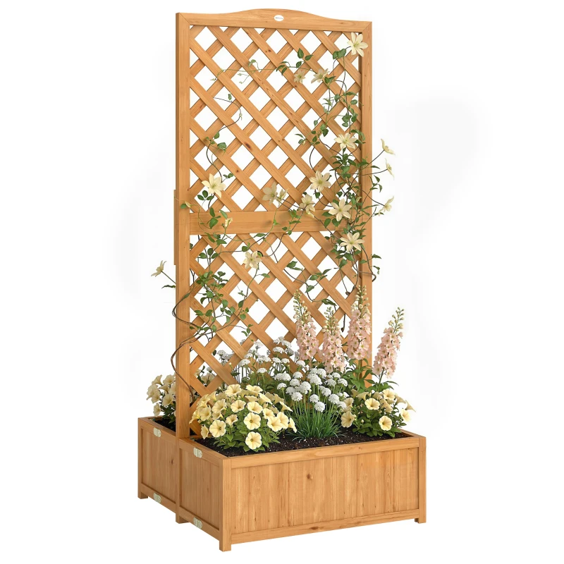 Outsunny Jardinière avec treillis en bois pour plantes grimpantes avec 2 bacs pliables fond à lattes 73x70x170 cm Naturel