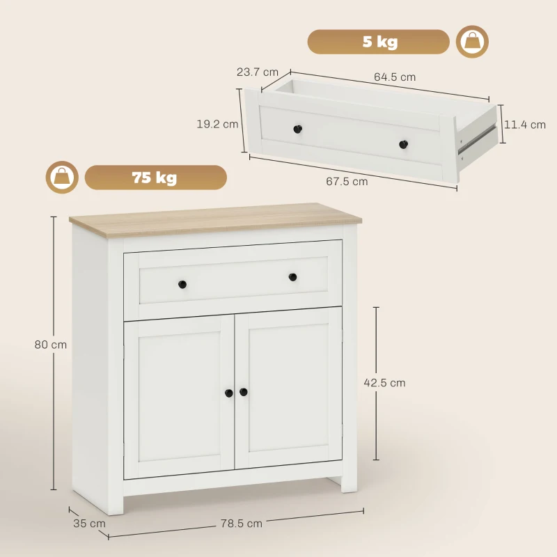 HOMCOM Sideboard Storage Cabinet, Modern Kitchen Cupboard with Adjustable Shelf, Drawer and Double Doors, Cream White