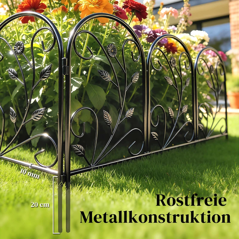 Outsunny Gartenzaun Zaun aus Metall 80 x 60 cm Dekorativer Gitterzaun Set mit Fuß für Garten Blumenbeete Tierbarriere Schwarz