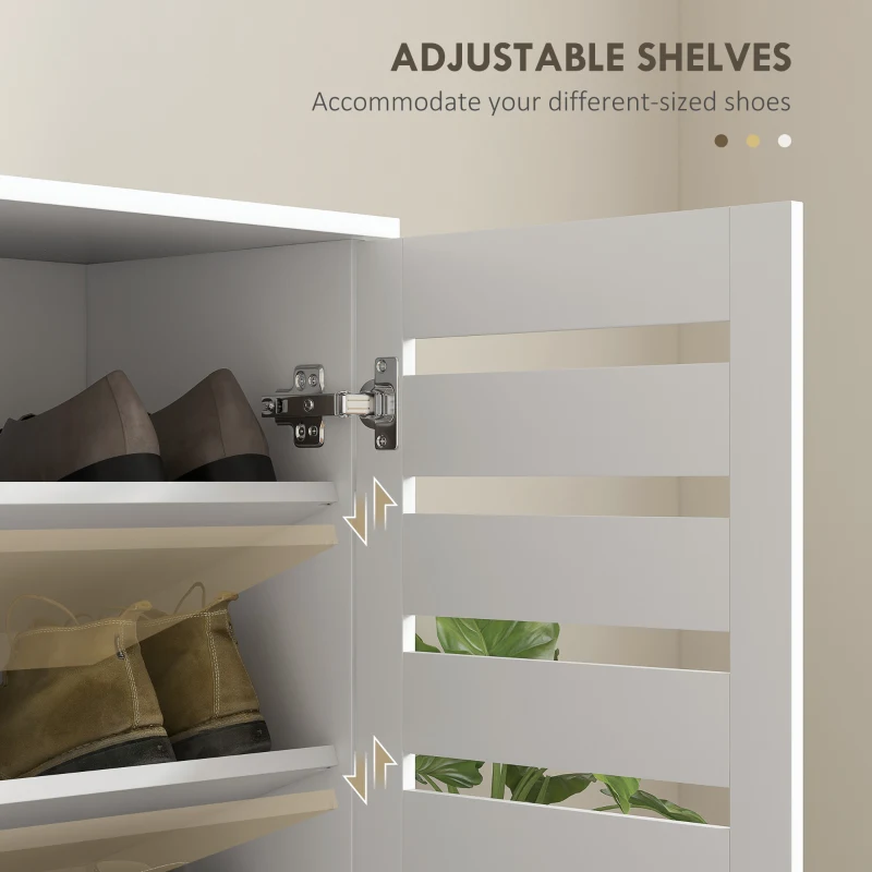 HOMCOM Narrow Shoe Cabinet for Entryway, 5-Tier Slim Shoe Storage Cabinet with 2 Slatted Doors and Adjustable Shelves