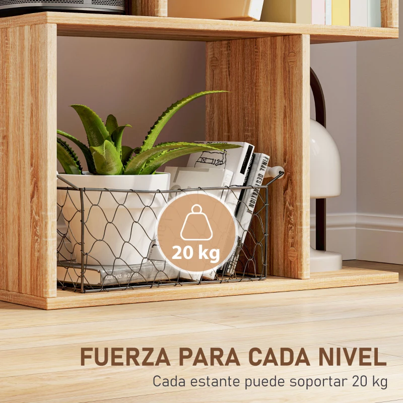 HOMCOM Librería de 5 Niveles Estantería para Libros en Forma de S para Salón Dormitorio Estudio Oficina 24x60x184,5 cm Natural