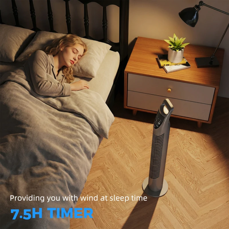 HOMCOM Tower Fan Oscillating 3 Speeds 3 Winds 40W w/ RC Timer Quiet - Grey