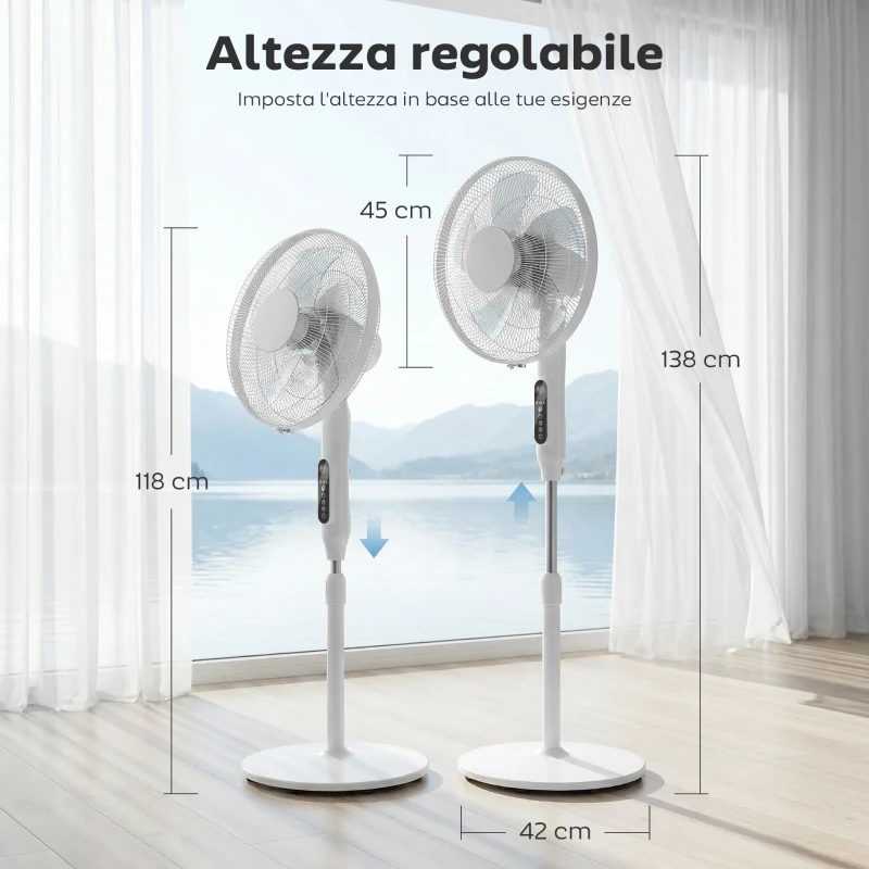 HOMCOM Ventilator pe Suport cu Telecomandă, Ventilator Vertical, Alb