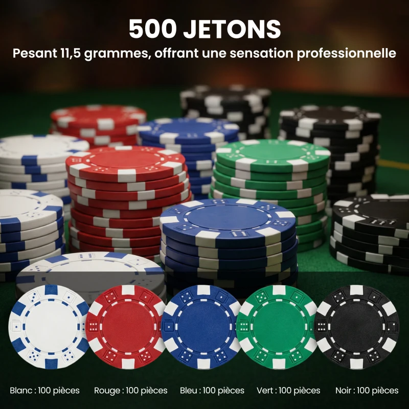 SPORTNOW Mallette de poker coffret de poker complet 500 jetons, boîtier en ABS, cartes à jouer, dés, dealer, tapis, clés