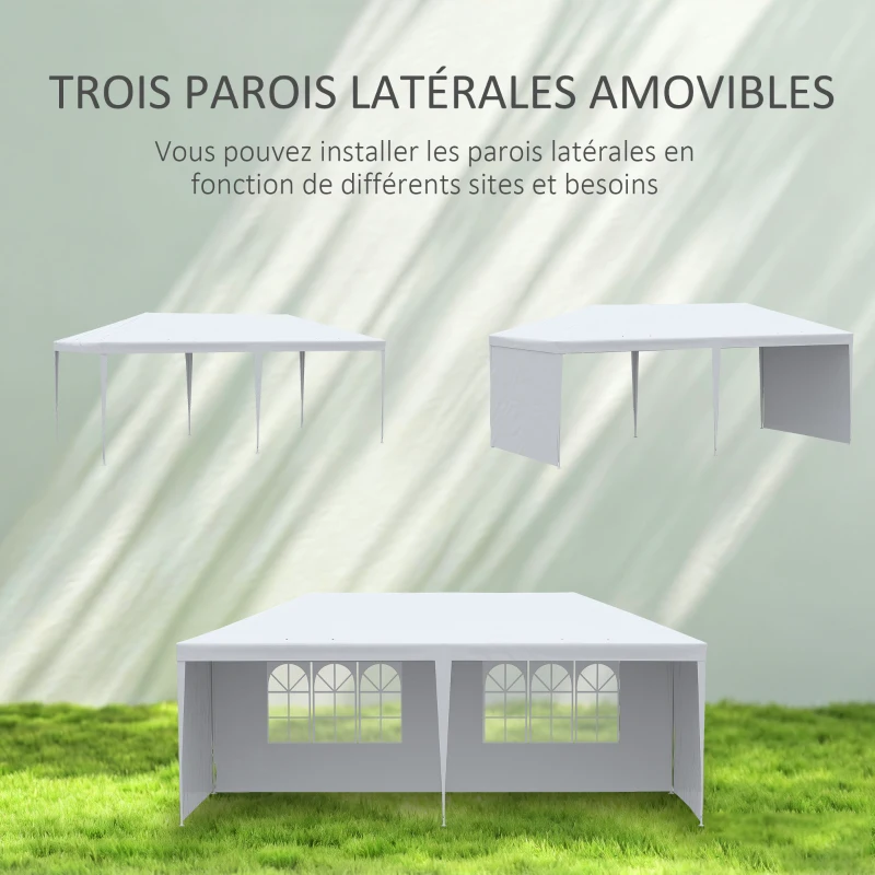 Outsunny Tonnelle de jardin, tente de réception avec Fenêtres et parois latérales amovibles, pour fêtes et mariages, 6 x 3 m blanc