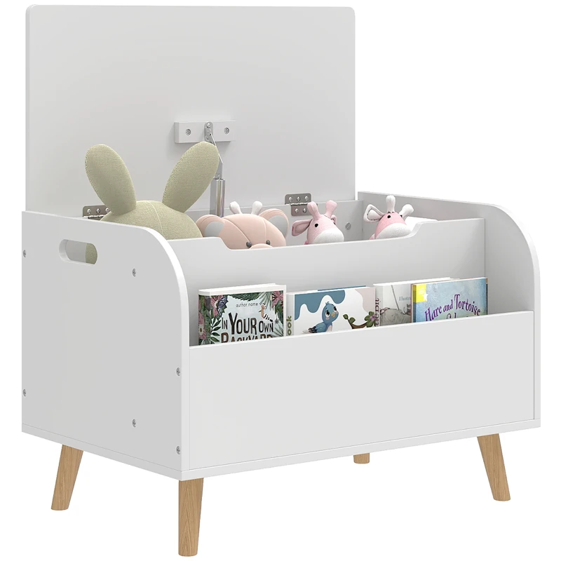 AIYAPLAY Coffre à jouet enfant, coffre de rangement enfant, couvercle rabattable et compartiment ouvert, 60x40x43cm, blanc