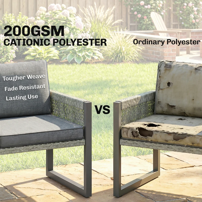 Outsunny 6 Seater Rattan Garden Furniture Set with 3 Loveseats, Table, Patio Rattan Furniture Corner Sofa Set, Grey