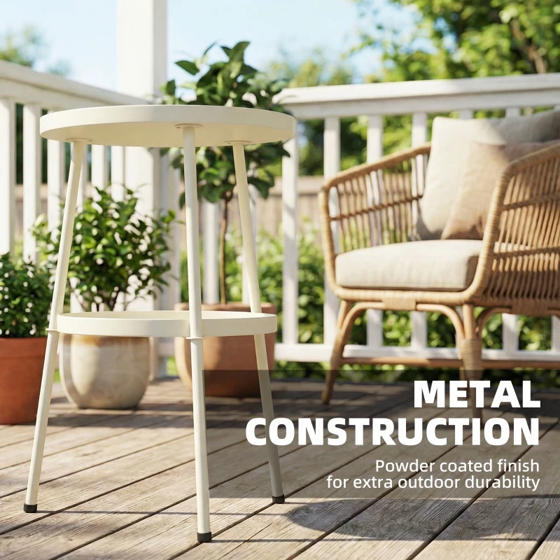 Outsunny Stolik pomocniczy Ø36 cm, stolik balkonowy z metalu, stolik tarasowy, okrągły stolik na taras, balkon, kremowy